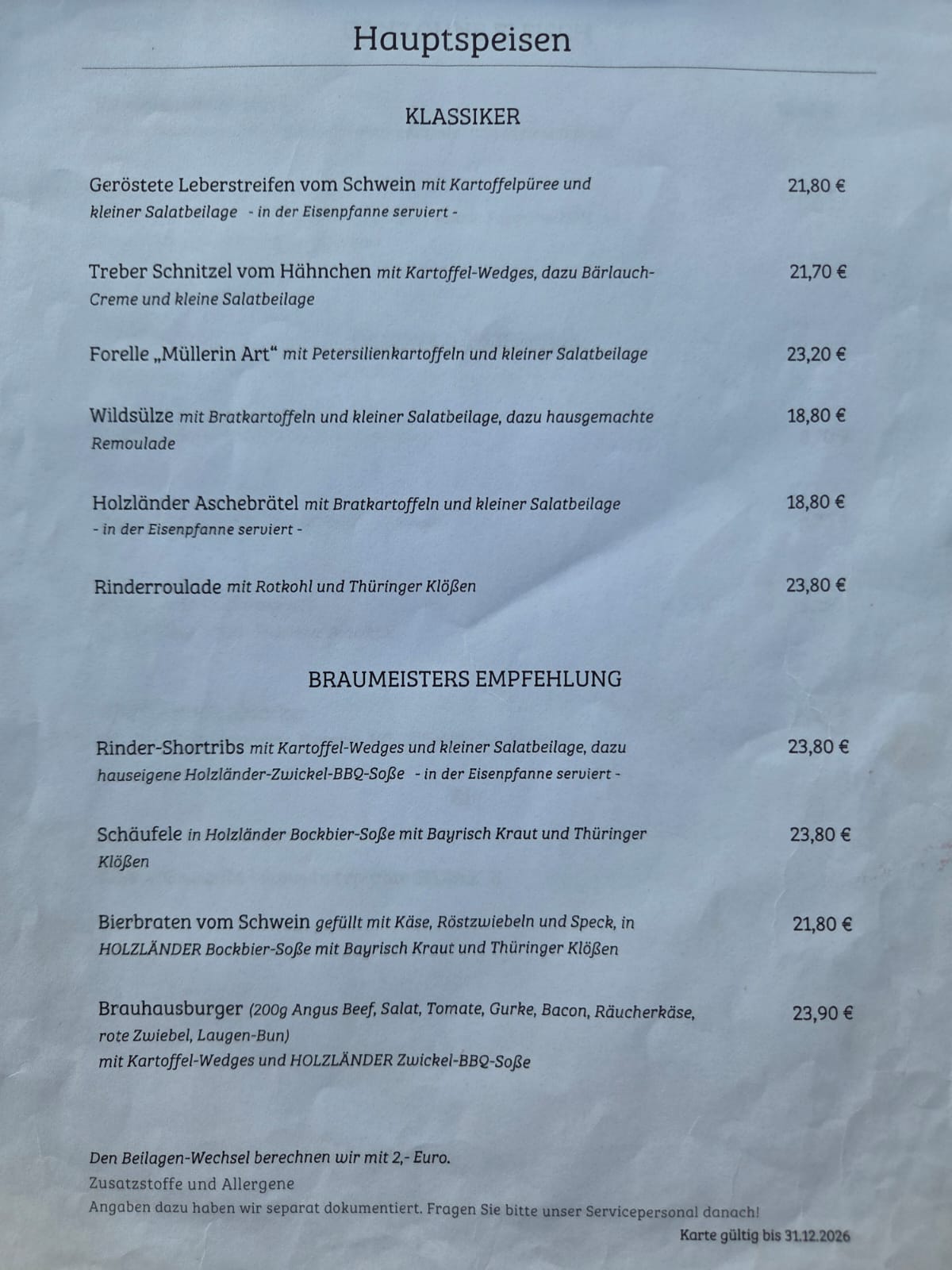 Speisekarte Seite 1